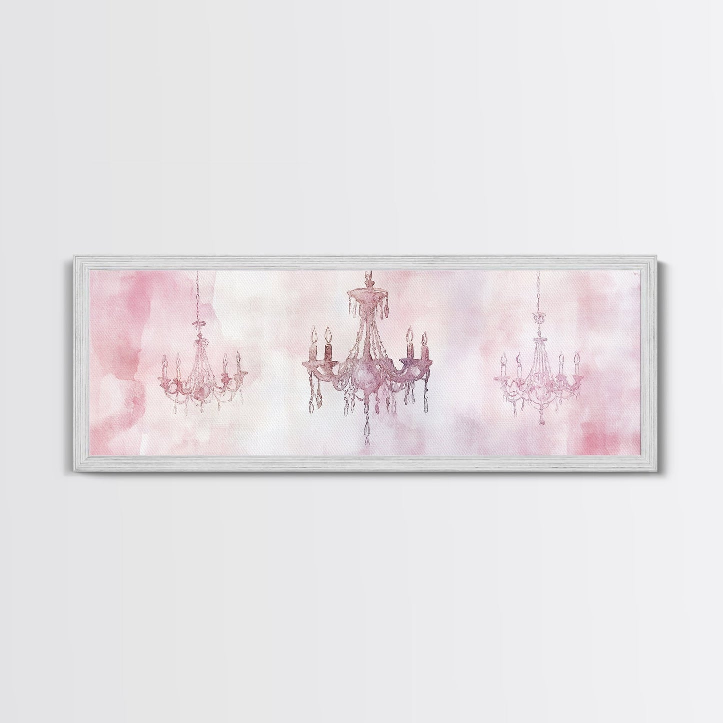 Elegant Chandelier Art Framed Canvas Print Light Pink Wall Art Minimalist Décor Horizontal Art Bedroom Living Room Gift Idea
