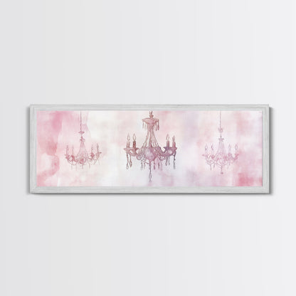 Elegant Chandelier Art Framed Canvas Print Light Pink Wall Art Minimalist Décor Horizontal Art Bedroom Living Room Gift Idea
