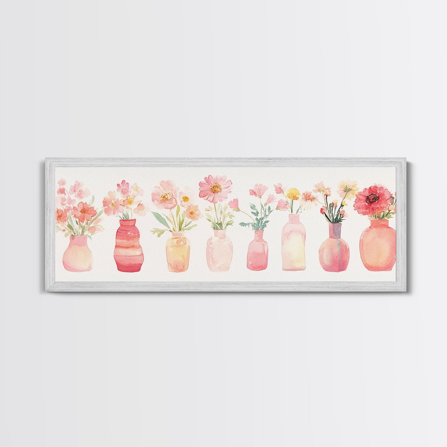 Wildflower Botanical Prints Framed Canvas Print Light Pink Wall Art Living Room Decor Horizontal Rustic Floral Painting