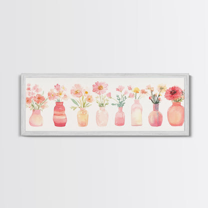 Wildflower Botanical Prints Framed Canvas Print Light Pink Wall Art Living Room Decor Horizontal Rustic Floral Painting