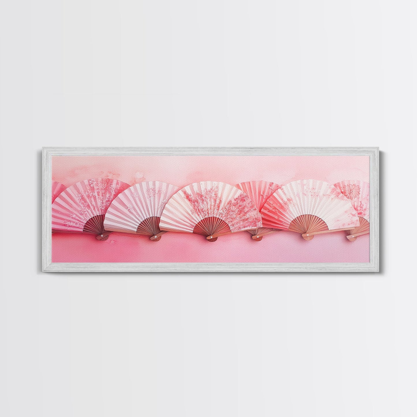 Elegant Fans Canvas Print with Cherry Blossom Art, Pink Wall Art, Whimsical Art for Living Room or Bedroom, Light Pink Decor Idea
