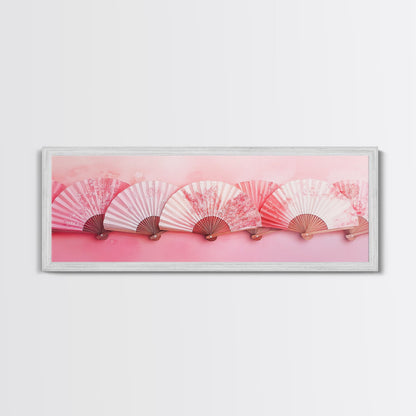 Elegant Fans Canvas Print with Cherry Blossom Art, Pink Wall Art, Whimsical Art for Living Room or Bedroom, Light Pink Decor Idea