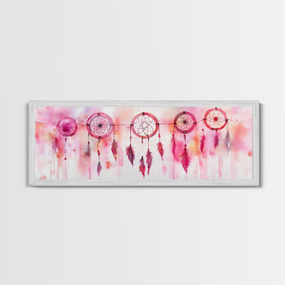 Dreamcatcher Canvas Print, Pink Orange Wall Art with Whimsical Artistic Feathers, Boho Art Idea for Living Room or Above Couch
