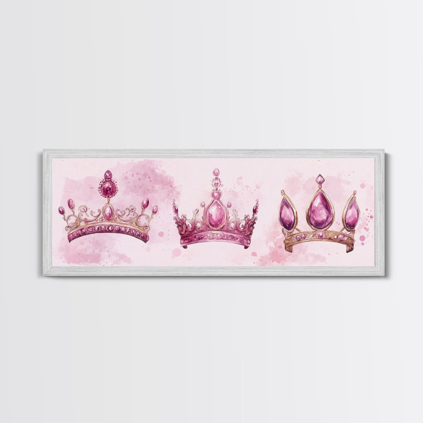 Pink Regal Crowns Canvas Print Gemstone Painting Royal Artwork Pink Abstract Art Above Bed Wall Art Feminine Glam Room Decor Gift