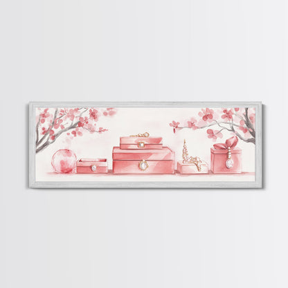 Cherry Blossom Canvas Print, Botanical Framed Canvas Art, Light Pink Wall Art, Bedroom or Guest Room Art, Feminine Nature-Inspired Decor