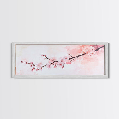 Cherry Blossom Framed Canvas Print, Japanese Sakura Wall Art, Light Pink Decor, Minimalist Botanical Artwork, Bedroom or Living Room Art