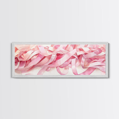 Abstract Ribbon Canvas Print Feminine Pink Abstract Artwork Horizontal Wabi Sabi Decor Minimalist Wall Art Above Sofa Framed Art