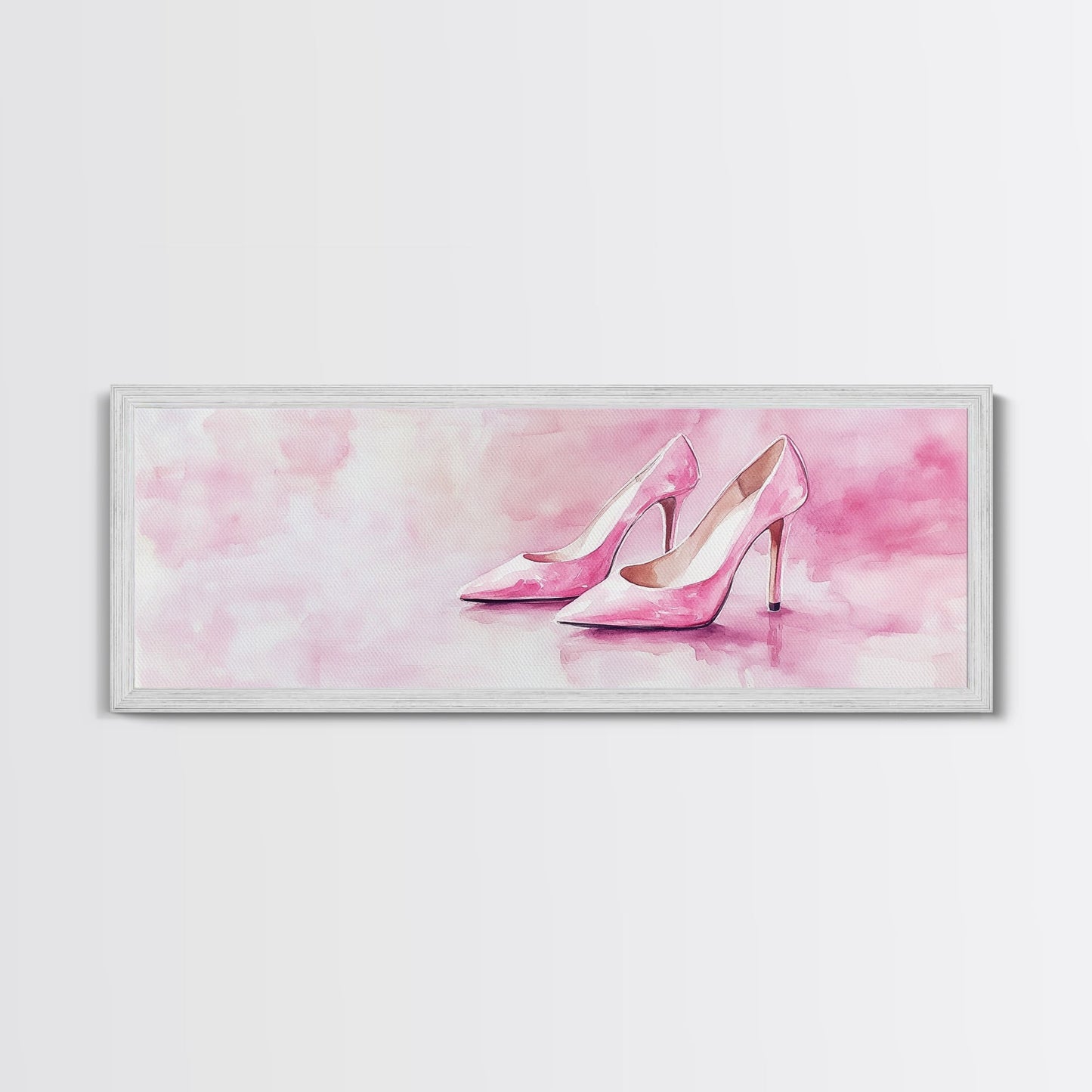 Elegant Pink Heels Canvas Print, Fashion Artwork, Pink Abstract Art, Minimalist Wall Art, Feminine Decor, Light Pink Bedroom Art