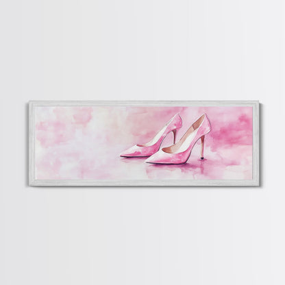 Elegant Pink Heels Canvas Print, Fashion Artwork, Pink Abstract Art, Minimalist Wall Art, Feminine Decor, Light Pink Bedroom Art
