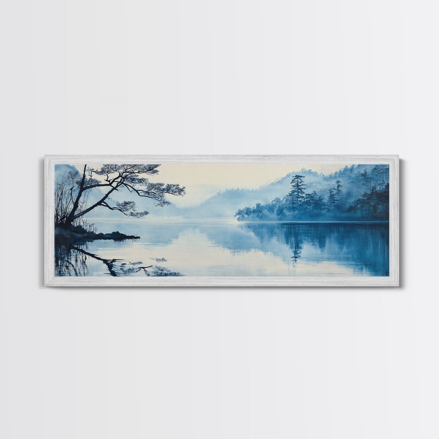 Serene Blue Lake Landscape Canvas Print, Pine Tree Art, Smoky Mountain Art, Coastal Landscape Art, Bedroom Art, Gift Idea For Him