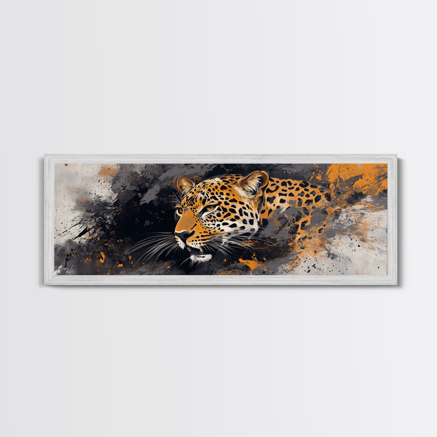 Dynamic Jungle Leopard Framed Canvas Print - Bold Wildlife Painting, African Wall Art, Safari Decor, Gift Idea For Him, Bedroom Wall Accent