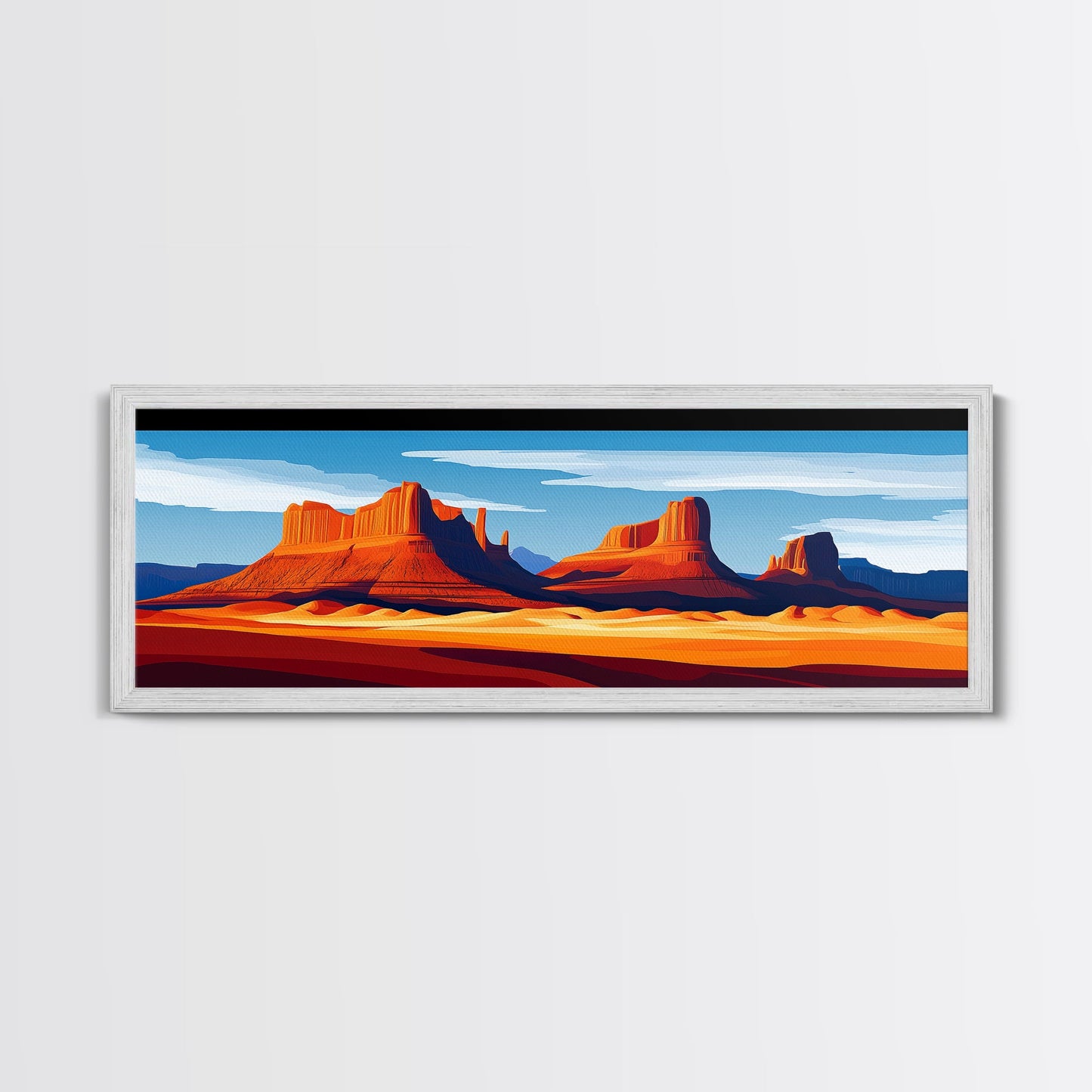 Monument Valley Sunset Framed Canvas Print, Southwest Wall Art, Panoramic Painting, Rustic Art, Landscape Art, Gift Idea, Extra Wide Art