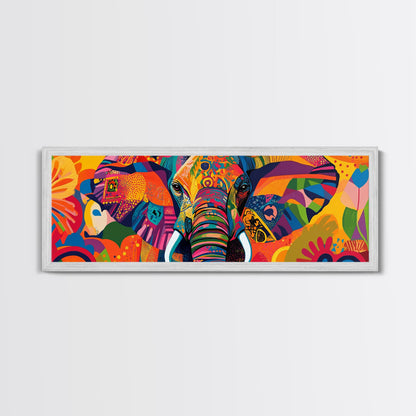 Vibrant Canvas Print of Colorful Abstract Elephant Wall Art, African Art, Whimsical Living Room Art, Boho Art, Horizontal Wall Art