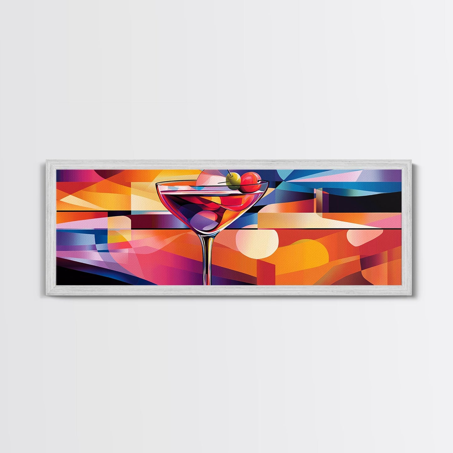 Martini Glass Framed Canvas Print Martini Wall Art Abstract Modern Cocktail Art Kitchen Bar Decor Bold Geometric Wall Artwork