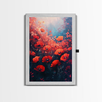 Vibrant Wildflower Framed Canvas Print, California Poppy Art, Rustic Bedroom Art, Boho Farmhouse Wall Decor, Gift Idea for Her