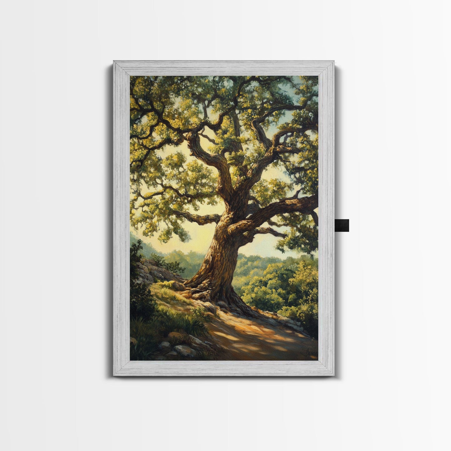 Majestic Oak Tree Framed Canvas Print Rustic Landscape Painting Oak Tree Art Above Couch Decor Living Room Wall Art Gift Idea