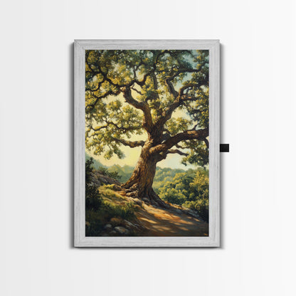 Majestic Oak Tree Framed Canvas Print Rustic Landscape Painting Oak Tree Art Above Couch Decor Living Room Wall Art Gift Idea