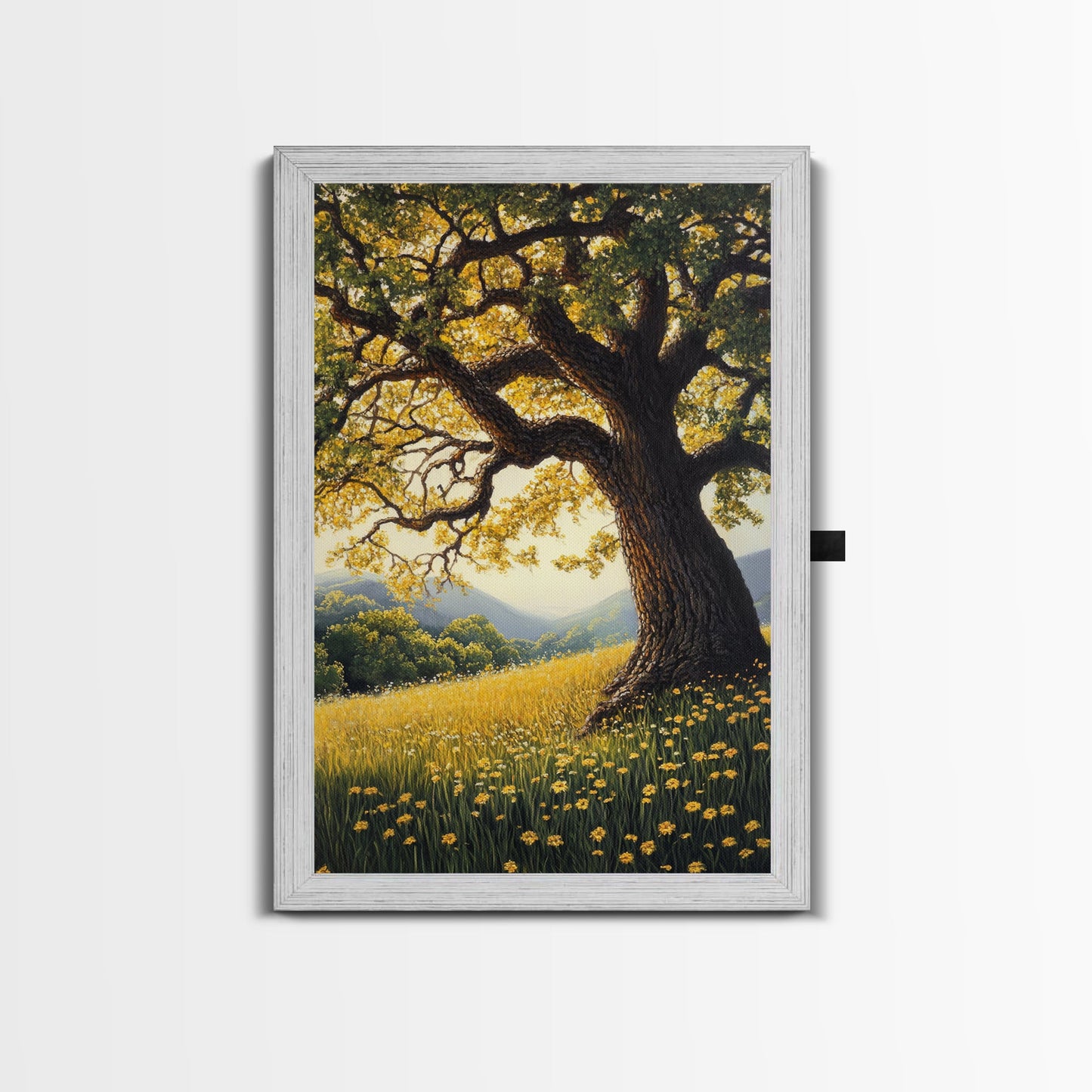 Vibrant Meadow Tree Canvas Print Rustic Wall Art Wildflower Landscape Painting Living Room Artwork Above Sofa Art Fall Decor