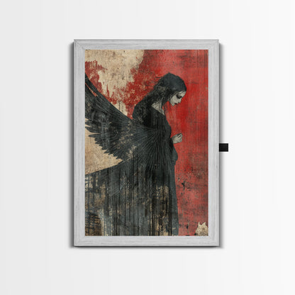 Gothic Angel Red Background Canvas Print Dark Angels Wall Art Moody Gothic Artwork Abstract Art Print Rustic Decor Gift Idea