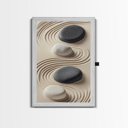 Black White Zen Stones Canvas Print Minimalist Zen Wall Art Wabi Sabi Artwork Rustic Zen Decor Living Room Art Bedroom Artwork