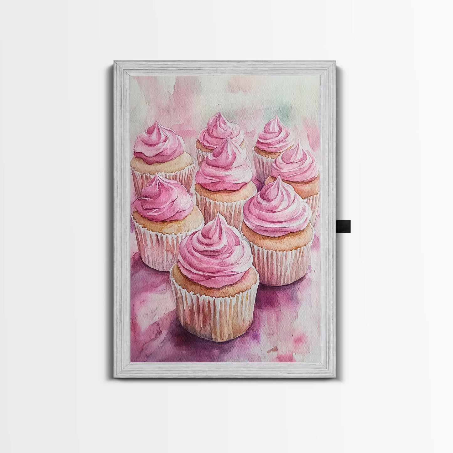 Pink Cupcake Art Canvas Print Kitchen Decor Dessert Illustration Rustic Artwork Food Review Kitchen Art Gift Idea For Her