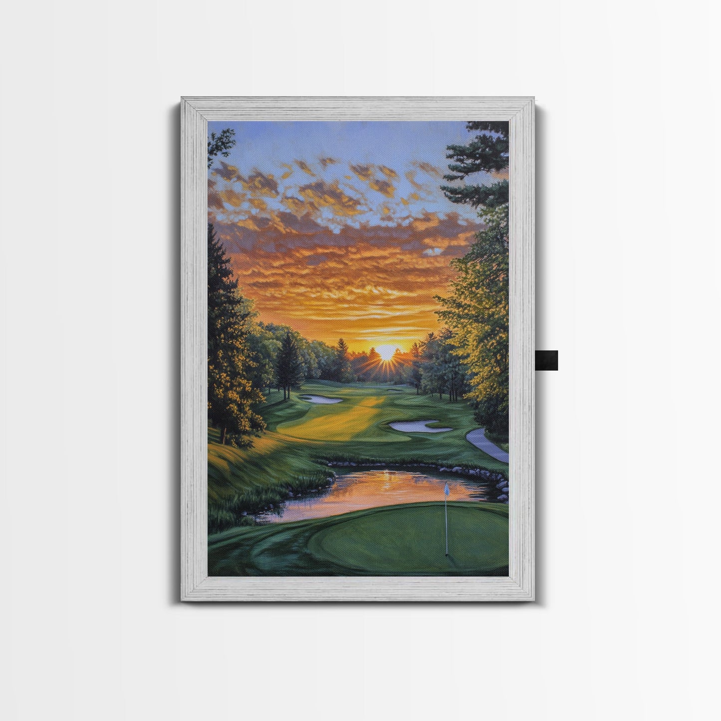 Scenic Golf Sunset Framed Canvas Print, Landscape Painting, Bedroom Wall Art, Rustic Decor, Horizontal Living Room Art