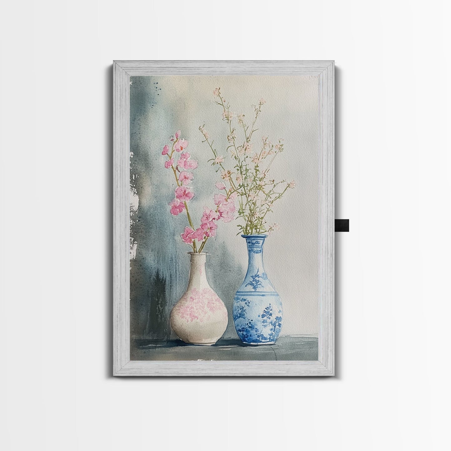Delicate Vases Framed Canvas Print Wildflower Painting Botanical Prints Minimalist Art Light Pink Wall Art Rustic Decor Gift Idea