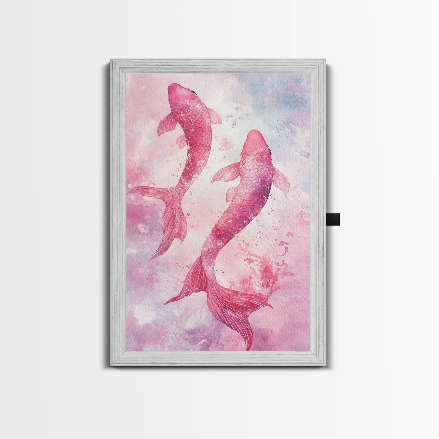 Watercolor koi fish painting in vibrant pink tones, perfect bedroom decor, framed canvas print, whimsical art above bed wall art