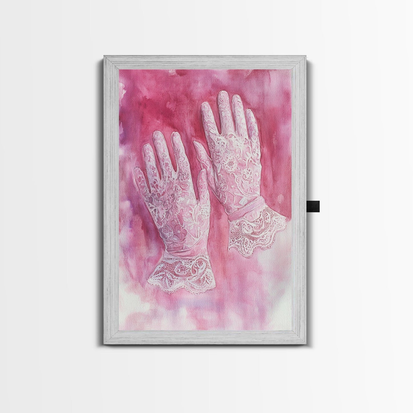 Light Pink Wall Art Canvas Print, Delicate Lace Gloves Illustration, Victorian-Inspired Art, Rustic Decor Bedroom Guest Room Gift
