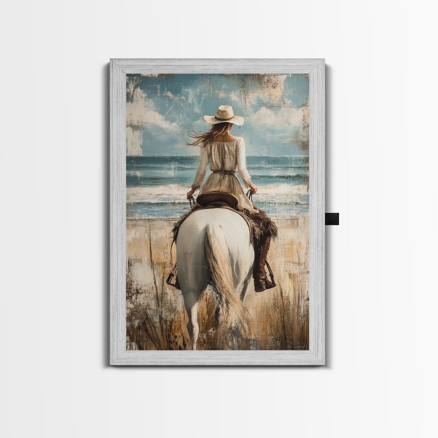 Rustic Horseback Beach Scene Canvas Print Coastal Cowgirl Wall Art Rustic Decor Western Art Nautical Decor Bedroom Living Room Accent