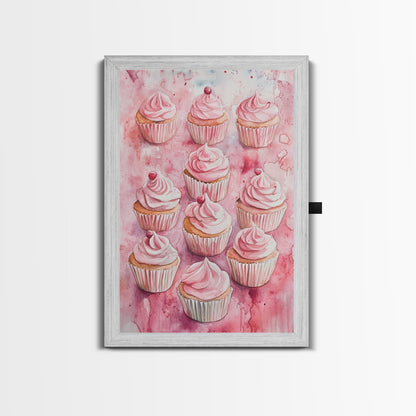Pink Cupcakes Canvas Print Food Review Kitchen Art Dessert Wall Art Rustic Farmhouse Decor Gift Idea Pastel Whimsical Artwork