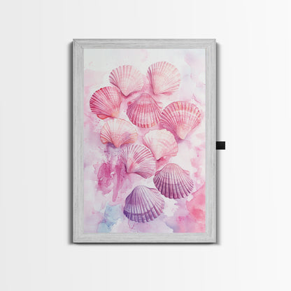 Pink Seashell Collection Framed Canvas Print Coastal Wall Art Nautical Decor Coastal Cowgirl Wall Art Beach House Nautical Painting