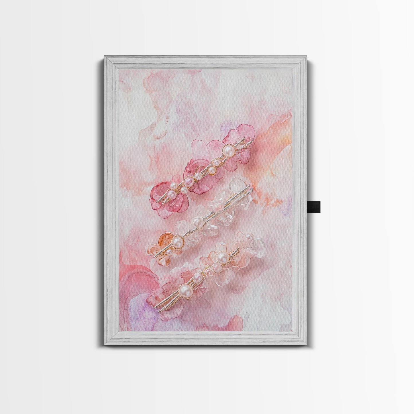 Elegant Floral Hair Accessories Canvas Print, Whimsical Art, Feminine Wall Art, Pink Abstract Art, Light Pink Wall Art, Bedroom Decor