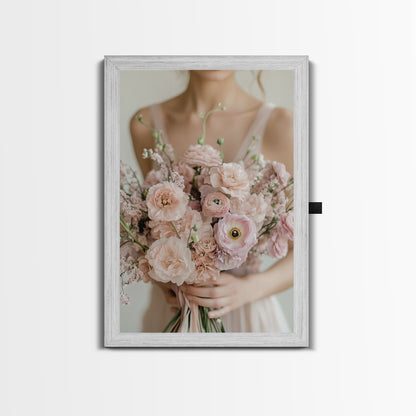 Bridal Bouquet Canvas Print Romantic Floral Wall Art Light Pink Artwork Wedding Gift Idea Bedroom Art Feminine Pastel Canvas