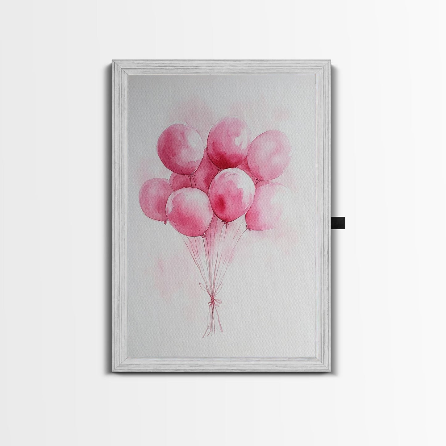 Pink Abstract Balloon Bouquet Framed Canvas Print, Whimsical Party Wall Art Light Pink Decor, Ideal Rustic Bedroom Aesthetic