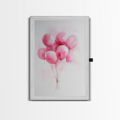 Pink Abstract Balloon Bouquet Framed Canvas Print, Whimsical Party Wall Art Light Pink Decor, Ideal Rustic Bedroom Aesthetic
