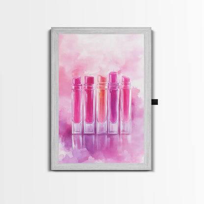 Vibrant lipstick art bold feminine wall decor framed canvas print perfect bedroom or guest room boho aesthetic rustic glam style gift