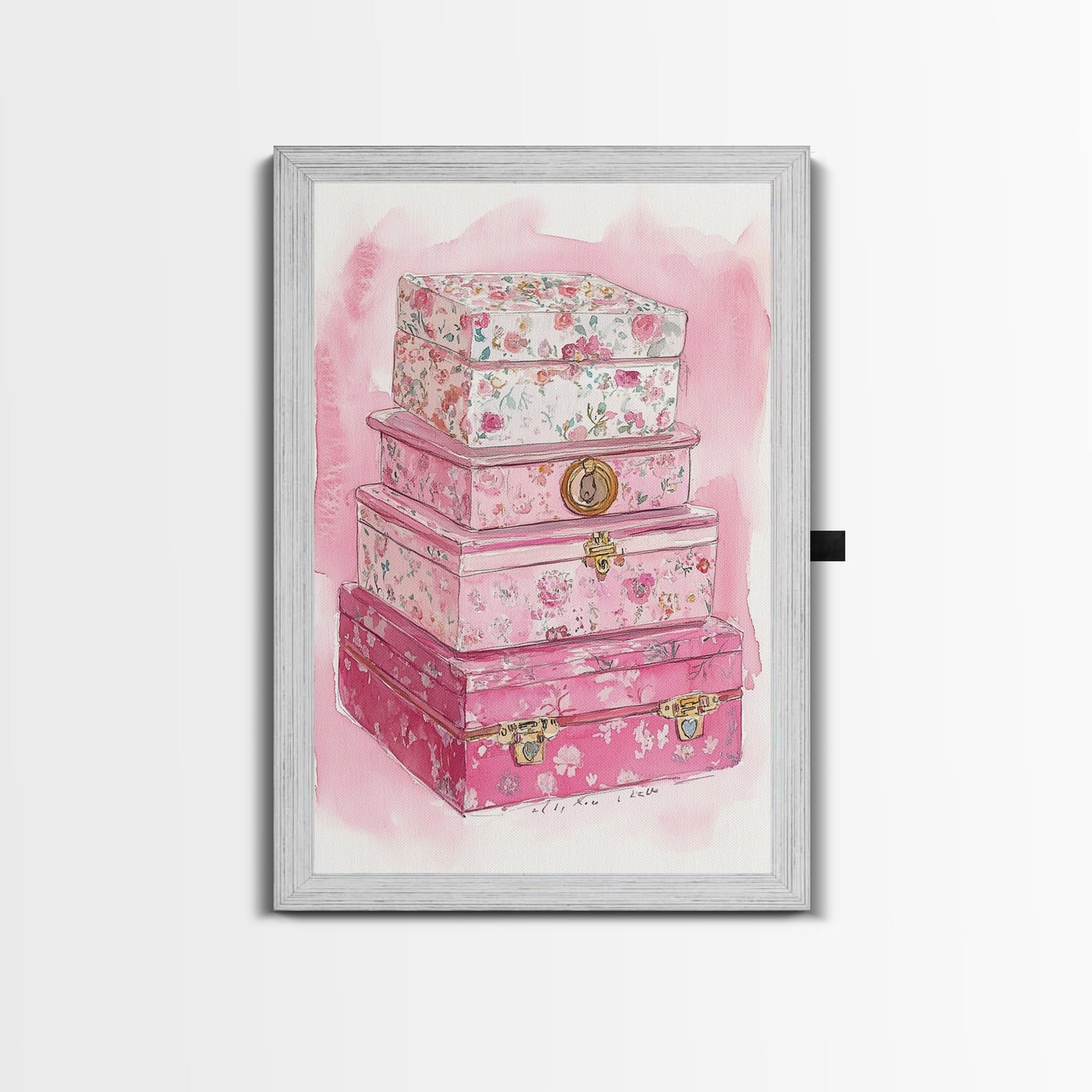 Floral stackable decorative boxes framed canvas print chic boho decor whimsical rustic art idea cozy wall decor charming bedroom addition