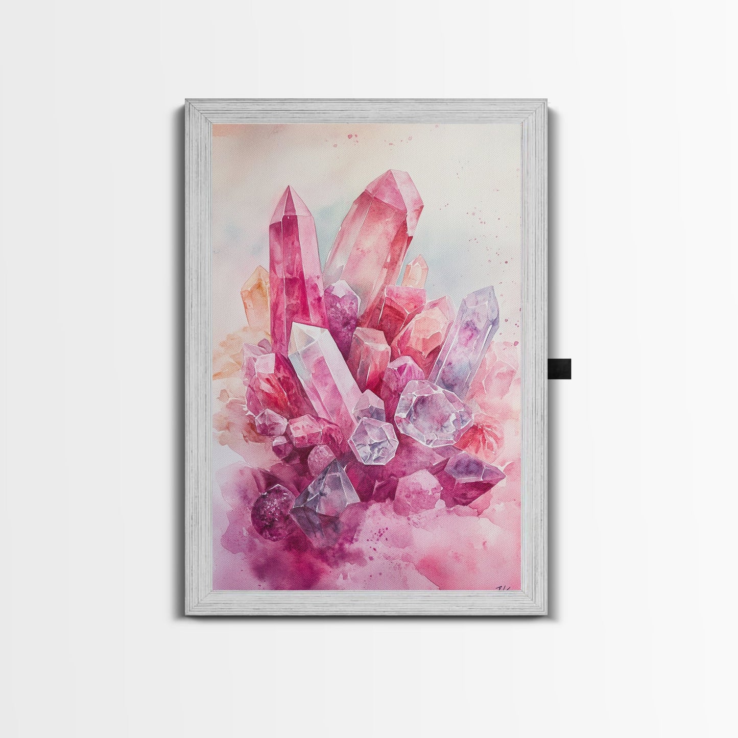 Gemstone Painting Framed Canvas Print Moody Abstract Art in Light Pink Wall Art Bedroom Decor Rustic Aesthetic Living Room Accent
