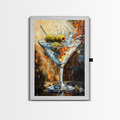 Golden Olive Martini Canvas Print with Rustic Cocktail Art Perfect Kitchen Decor, Espresso Martini Wall Art