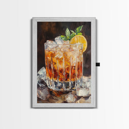 Lemon Whiskey Drink Canvas Print | Bar Kitchen Wall Art | Decor Martini Painting | Living Room Gift Idea for Him Art Print