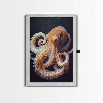 Underwater Octopus Canvas Print | Ocean Nature Painting Art | Coastal Nautical Decor | Rustic Seascape Living Room Wall Artwork