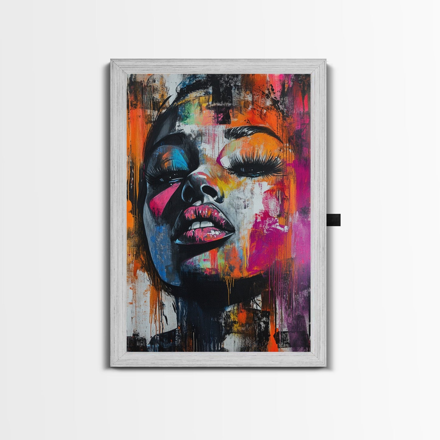 Vibrant Abstract Face Framed Canvas Print, Moody Woman Wall Art, Boho Living Room Decor, Gift Idea for Her, Unique Rustic Art