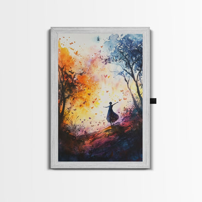 Autumn Whimsical Scene Framed Canvas Print Nature Inspired Art Vibrant Colors Rustic Fall Decor Wildflower Painting Living Room Gift Idea