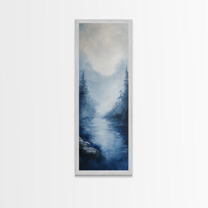 Misty Mountains, smoky mountain art, moody art, panoramic painting, vertical wall art, rustic decor, Canvas Print