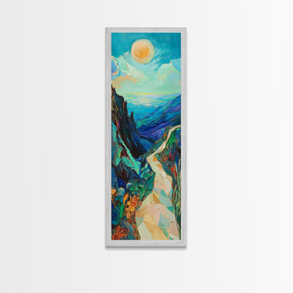 Mountain Painting, Canvas Print, sunset wall art, pink orange wall art, extra wide art, panoramic painting, landscape painting