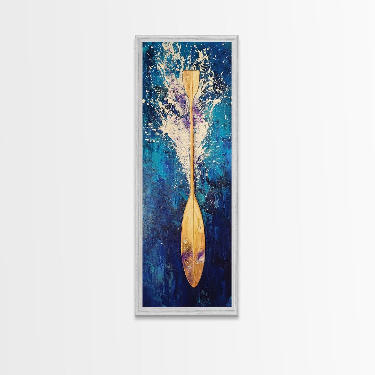 Moody Seascape, horizon painting gray white, smoky mountain art, framed canvas print, extra wide art, landscape painting