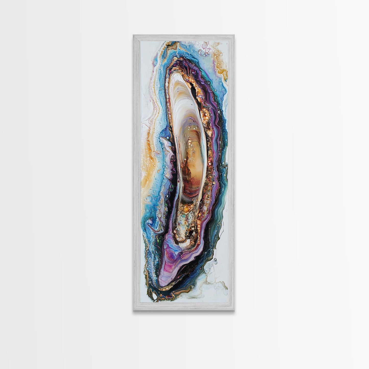 Agate Slice, Gemstone Painting, Sacred Geometry Art, Abstract Art, Teal Wall Art, Wabi Sabi Art, Bedroom Art, Framed Canvas Print