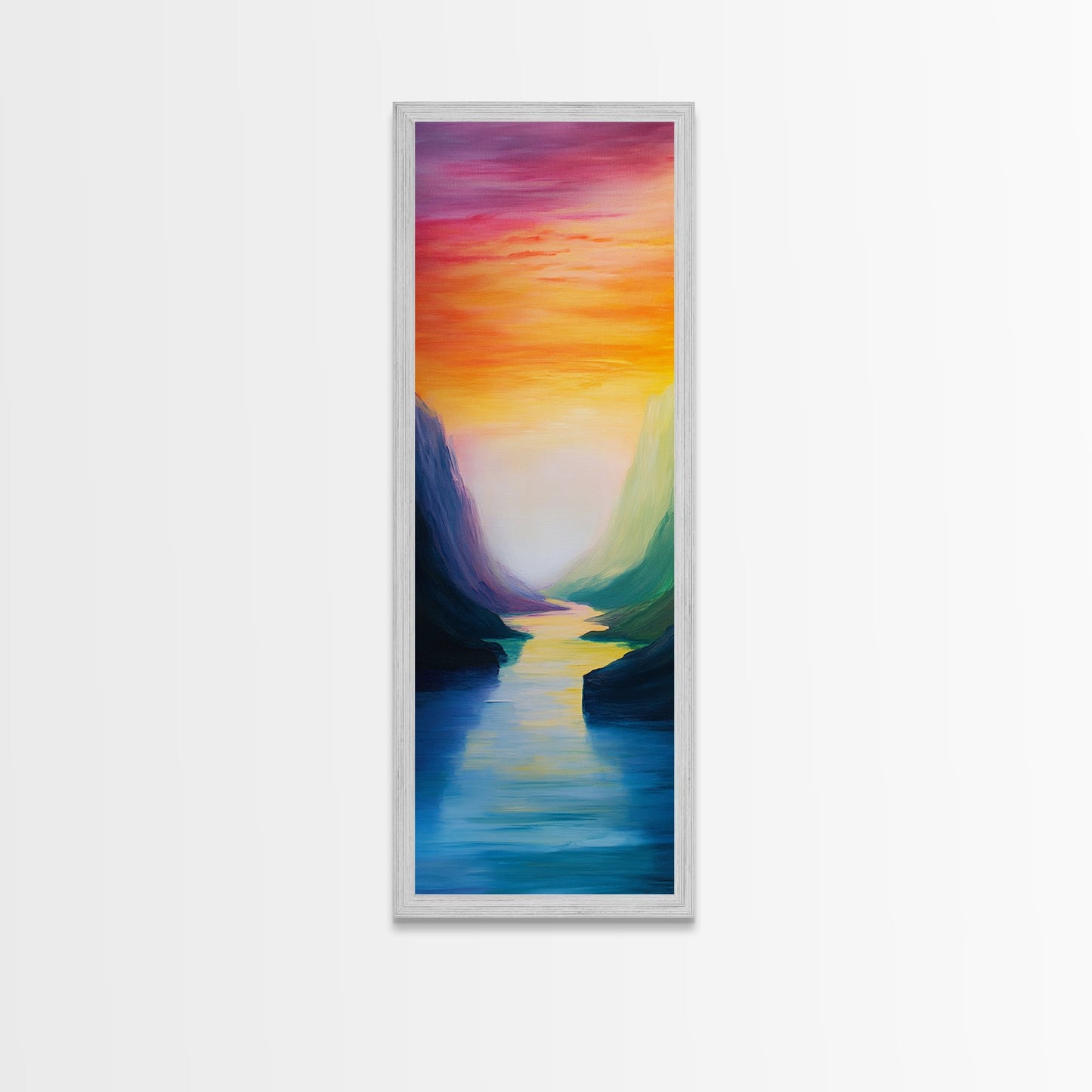Sunset Canyon, pink orange wall art, lake Tahoe art, framed canvas print, vertical wall art, extra wide art, bedroom art
