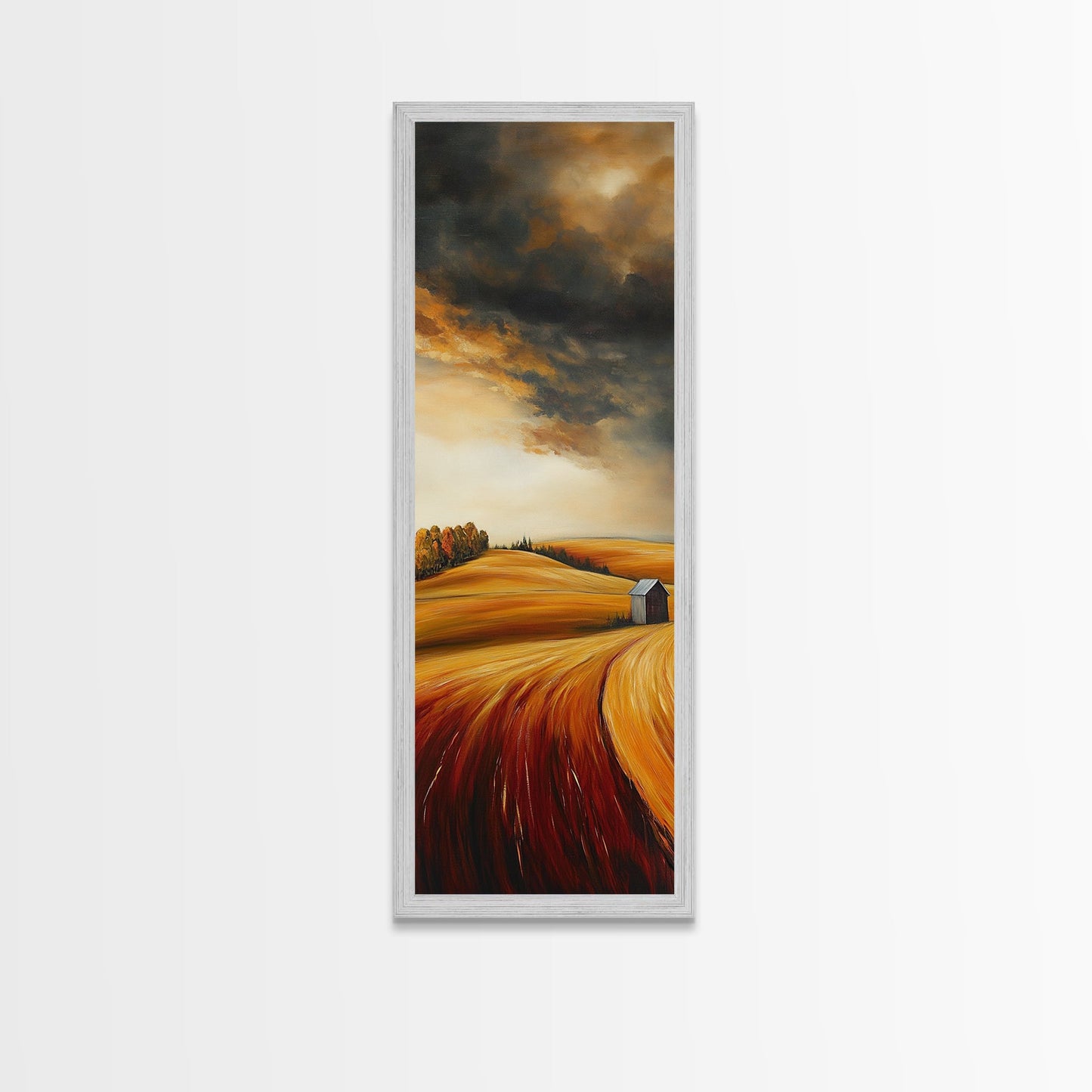 Autumn Fields, Stormy Sky, Golden Wheat, Canvas Print, barn landscape oil painting, farmhouse art, rustic wall art, fall decor